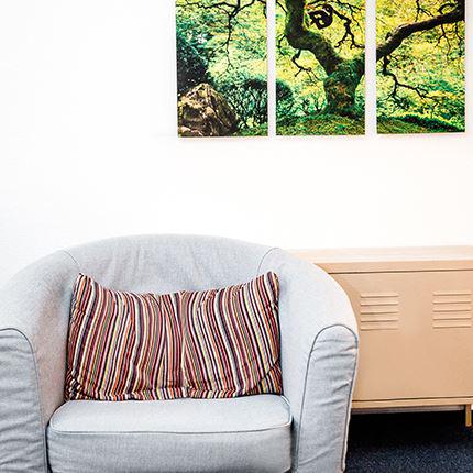 beratung, sessel, kissen, entspannung, raumgestaltung, therapieraum, bild, natur